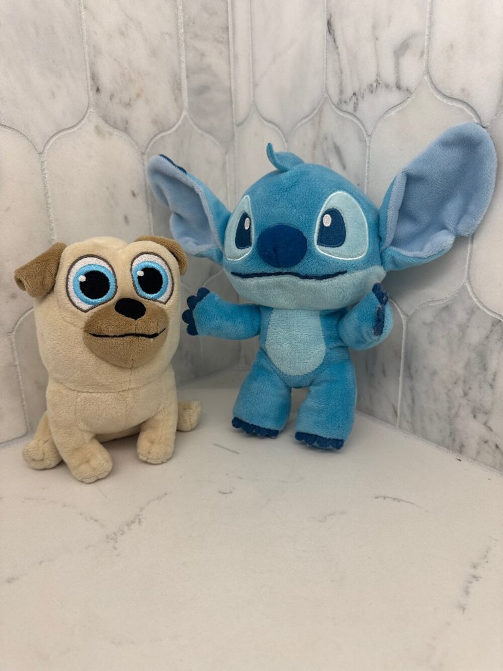 Disney Plush Lot 2 Stitch Lilo & Stitch & Rolly Pug Puppy Dog Pals Disney Junior